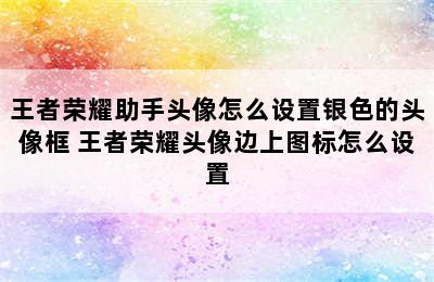 王者荣耀助手头像怎么设置银色的头像框 王者荣耀头像边上图标怎么设置